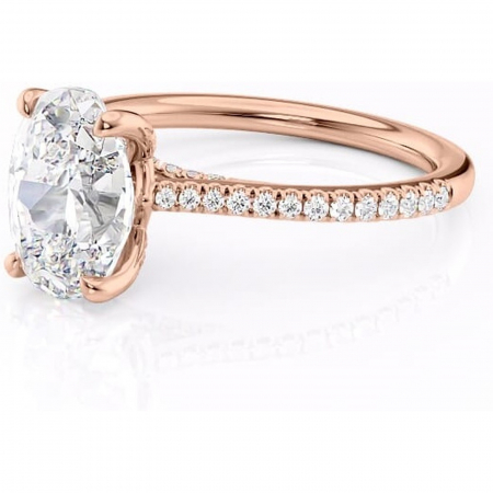Inel de logodnă Noa din aur Rose 14kt cu moissanite tăietură ovală – Montură pavé rafinată pentru profil înalt | Personalizează și configurează gratuit online [6]