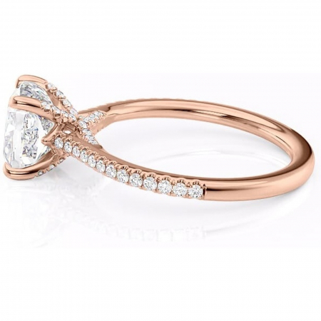 Inel de logodnă Noa din aur Rose 18kt cu moissanite tăietură pernă – Montură pavé rafinată pentru profil înalt | Personalizează și configurează gratuit online [5]