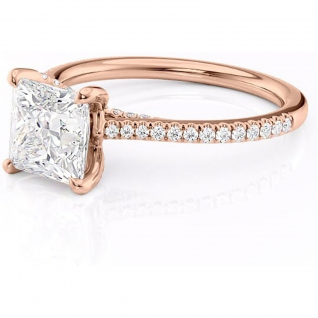 Inel de logodnă Noa din aur Rose 14kt cu moissanite tăietură princess – Montură pavé rafinată pentru profil înalt | Personalizează și configurează gratuit online [6]