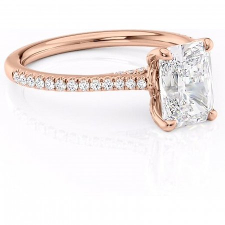 18K - Inel de logodnă Noa din aur Rose 18kt cu moissanite tăietură radiantă – Montură pavé rafinată pentru profil înalt | Personalizează și configurează gratuit online