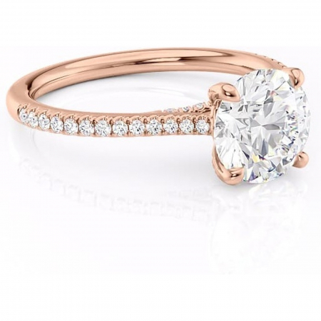 Aur roz - Inel de logodnă Noa din aur Rose 14kt cu moissanite tăietură rotundă – Montură pavé rafinată pentru profil înalt | Personalizează și configurează gratuit online