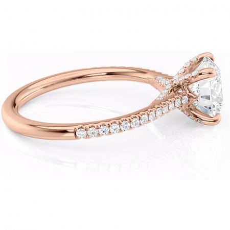 Inel de logodnă Noa din aur Rose 14kt cu moissanite tăietură rotundă – Montură pavé rafinată pentru profil înalt | Personalizează și configurează gratuit online [1]