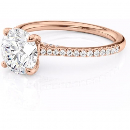 Inel de logodnă Noa din aur Rose 14kt cu moissanite tăietură rotundă – Montură pavé rafinată pentru profil înalt | Personalizează și configurează gratuit online [6]