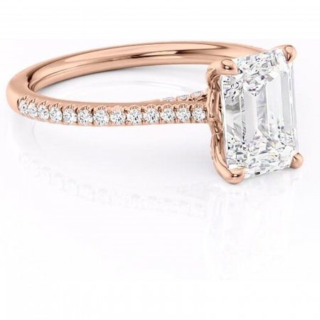 14K - Inel de logodnă Noa din aur Rose 14kt cu moissanite tăietură smarald – Montură pavé rafinată pentru profil înalt | Personalizează și configurează gratuit online