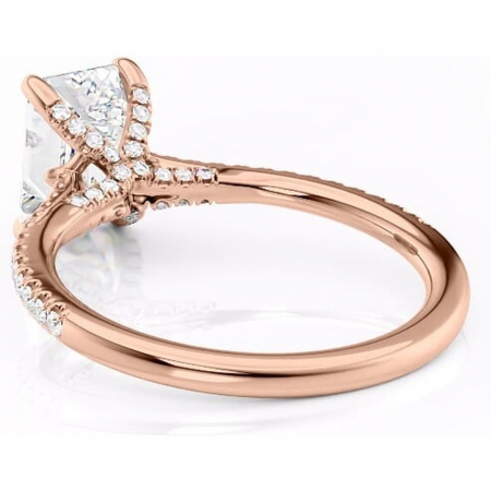 Inel de logodnă Noa din aur Rose 14kt cu moissanite tăietură smarald – Montură pavé rafinată pentru profil înalt | Personalizează și configurează gratuit online [3]