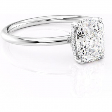 Pernă alungită - Inel de logodnă Nyla din aur Alb 14kt cu moissanite tăietură pernă – Montură Kamellie joasă rafinată pentru profil jos | Personalizează și configurează gratuit online