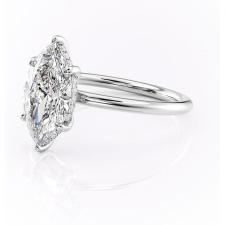 Inel de logodnă Nyla din aur Alb 14kt cu moissanite tăietură marquise – Montură Kamellie joasă rafinată pentru profil jos | Personalizează și configurează gratuit online [6]