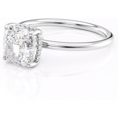 Inel de logodnă Nyla din aur Alb 14kt cu moissanite tăietură pernă – Montură Kamellie joasă rafinată pentru profil jos | Personalizează și configurează gratuit online [6]