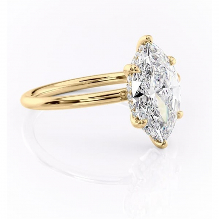 14K - Inel de logodnă Nyla din aur Galben 14kt cu moissanite tăietură marquise – Montură Kamellie joasă rafinată pentru profil jos | Personalizează și configurează gratuit online