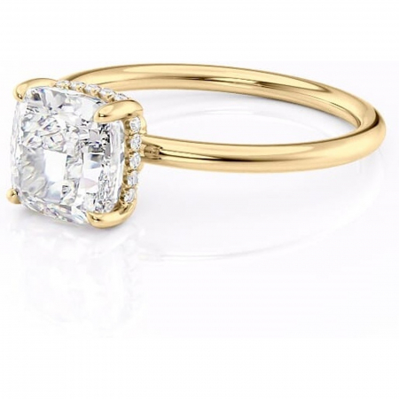 Inel de logodnă Nyla din aur Galben 14kt cu moissanite tăietură pernă – Montură Kamellie joasă rafinată pentru profil jos | Personalizează și configurează gratuit online [6]