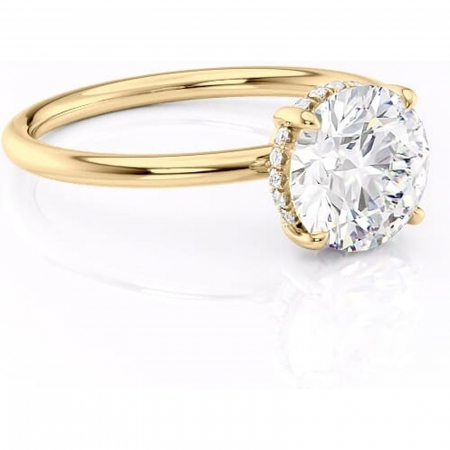 Aur galben - Inel de logodnă Nyla din aur Galben 14kt cu moissanite tăietură rotundă – Montură Kamellie joasă rafinată pentru profil jos | Personalizează și configurează gratuit online