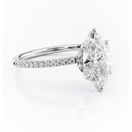 Marquise - Inel de logodnă Onyxia din aur Alb 14kt cu moissanite tăietură marquise – Montură pavé rafinată pentru profil înalt | Personalizează și configurează gratuit online