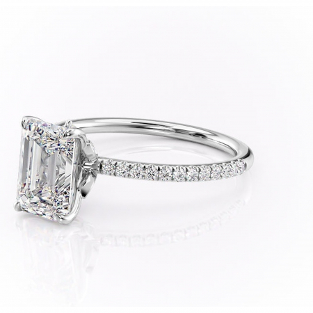 Inel de logodnă Onyxia din aur Alb 14kt cu moissanite tăietură smarald – Montură pavé rafinată pentru profil înalt | Personalizează și configurează gratuit online [6]