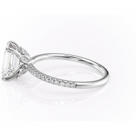 Inel de logodnă Onyxia din aur Alb 14kt cu moissanite tăietură smarald – Montură pavé rafinată pentru profil înalt | Personalizează și configurează gratuit online [5]