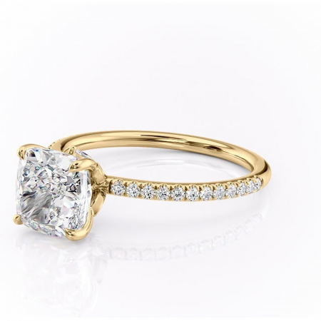 Inel de logodnă Onyxia din aur Galben 14kt cu moissanite tăietură pernă – Montură pavé rafinată pentru profil înalt | Personalizează și configurează gratuit online [6]