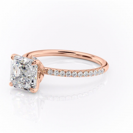 Inel de logodnă Onyxia din aur Rose 14kt cu moissanite tăietură asscher – Montură pavé rafinată pentru profil înalt | Personalizează și configurează gratuit online [6]