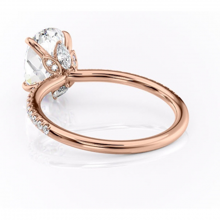 Inel de logodnă Onyxia din aur Rose 14kt cu moissanite tăietură ovală – Montură pavé rafinată pentru profil înalt | Personalizează și configurează gratuit online [3]