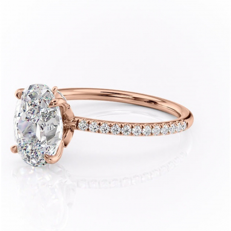 Inel de logodnă Onyxia din aur Rose 14kt cu moissanite tăietură ovală – Montură pavé rafinată pentru profil înalt | Personalizează și configurează gratuit online [6]