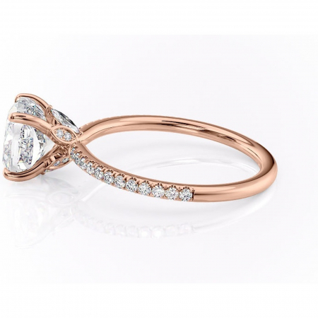 Inel de logodnă Onyxia din aur Rose 14kt cu moissanite tăietură pernă – Montură pavé rafinată pentru profil înalt | Personalizează și configurează gratuit online [5]
