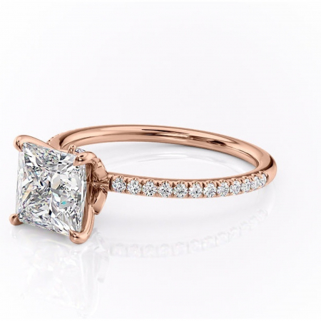 Inel de logodnă Onyxia din aur Rose 14kt cu moissanite tăietură princess – Montură pavé rafinată pentru profil înalt | Personalizează și configurează gratuit online [6]