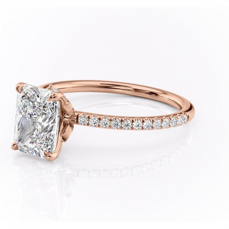 Inel de logodnă Onyxia din aur Rose 14kt cu moissanite tăietură radiantă – Montură pavé rafinată pentru profil înalt | Personalizează și configurează gratuit online [6]