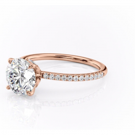 Inel de logodnă Onyxia din aur Rose 14kt cu moissanite tăietură rotundă – Montură pavé rafinată pentru profil înalt | Personalizează și configurează gratuit online [6]