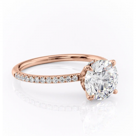 Aur roz - Inel de logodnă Onyxia din aur Rose 14kt cu moissanite tăietură rotundă – Montură pavé rafinată pentru profil înalt | Personalizează și configurează gratuit online