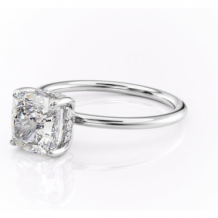 Inel de logodnă Opal din aur Alb 14kt cu moissanite tăietură pernă – Solitar rafinată pentru profil jos | Personalizează și configurează gratuit online [6]