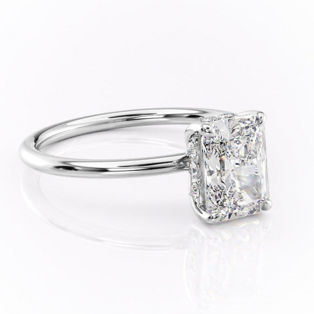 18K - Inel de logodnă Opal din aur Alb 18kt cu moissanite tăietură radiantă – Solitar rafinată pentru profil jos | Personalizează și configurează gratuit online