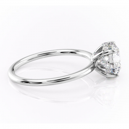 Inel de logodnă Opal din aur Alb 14kt cu moissanite tăietură rotundă – Solitar rafinată pentru profil jos | Personalizează și configurează gratuit online [1]