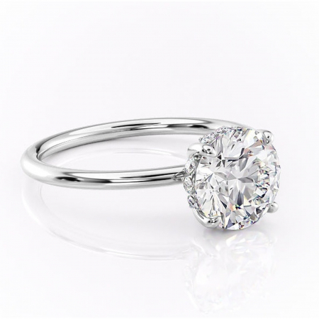 Halo - Inel de logodnă Opal din aur Alb 14kt cu moissanite tăietură rotundă – Solitar rafinată pentru profil jos | Personalizează și configurează gratuit online