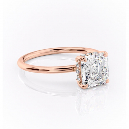 18K - Inel de logodnă Opal din aur Rose 18kt cu moissanite tăietură asscher – Solitar rafinată pentru profil jos | Personalizează și configurează gratuit online