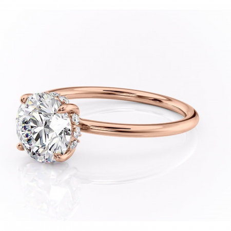 Inel de logodnă Opal din aur Rose 14kt cu moissanite tăietură rotundă – Solitar rafinată pentru profil jos | Personalizează și configurează gratuit online [6]