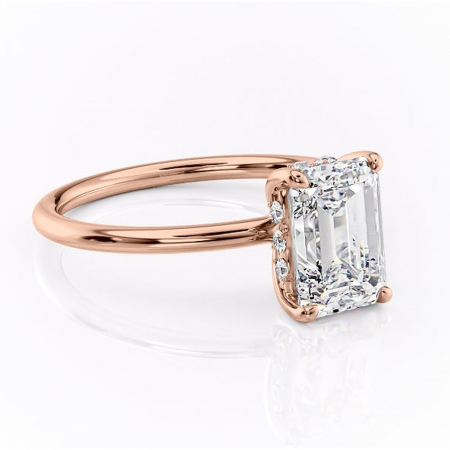 Smarald - Inel de logodnă Opal din aur Rose 18kt cu moissanite tăietură smarald – Solitar rafinată pentru profil jos | Personalizează și configurează gratuit online