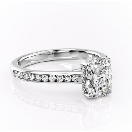 Pernă alungită - Inel de logodnă Perla din aur Alb 14kt cu moissanite tăietură asscher – Montură cu canal rafinată pentru profil înalt | Personalizează și configurează gratuit online