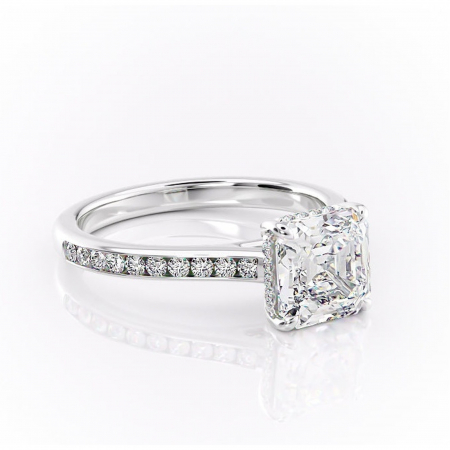 Asscher - Inel de logodnă Perla din aur Alb 14kt cu moissanite tăietură asscher – Montură cu canal rafinată pentru profil înalt | Personalizează și configurează gratuit online