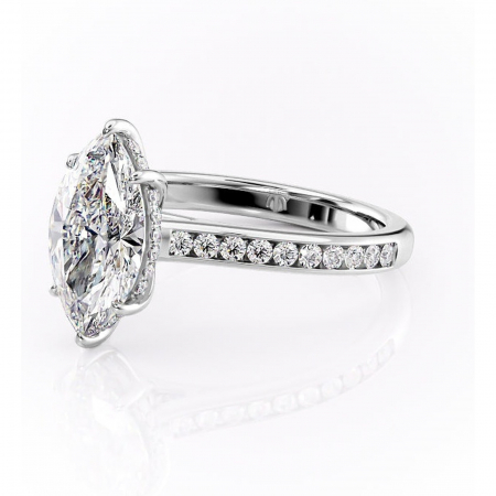 Inel de logodnă Perla din aur Alb 14kt cu moissanite tăietură marquise – Montură cu canal rafinată pentru profil înalt | Personalizează și configurează gratuit online [6]