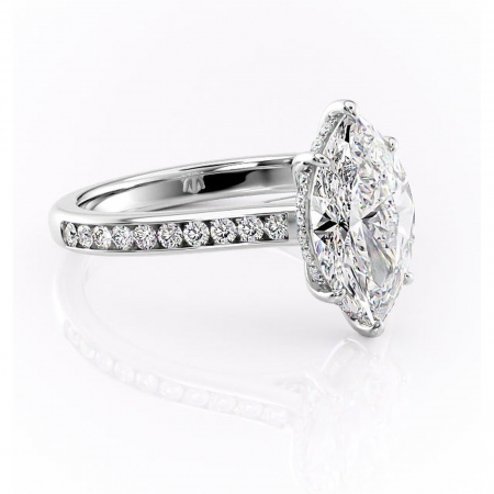 Marquise - Inel de logodnă Perla din aur Alb 14kt cu moissanite tăietură marquise – Montură cu canal rafinată pentru profil înalt | Personalizează și configurează gratuit online