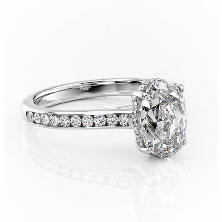 Ovală - Inel de logodnă Perla din aur Alb 14kt cu moissanite tăietură ovală – Montură cu canal rafinată pentru profil înalt | Personalizează și configurează gratuit online