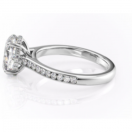 Inel de logodnă Perla din aur Alb 14kt cu moissanite tăietură ovală – Montură cu canal rafinată pentru profil înalt | Personalizează și configurează gratuit online [5]