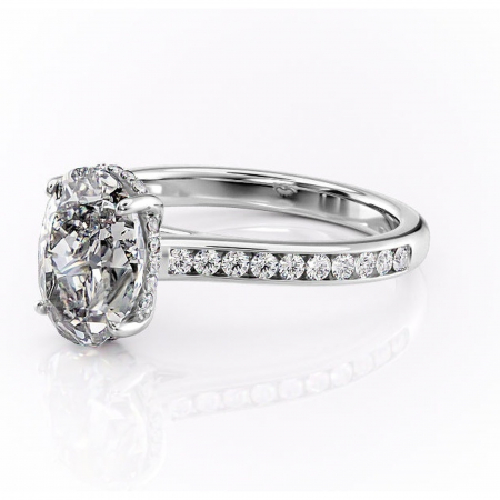 Inel de logodnă Perla din aur Alb 14kt cu moissanite tăietură ovală – Montură cu canal rafinată pentru profil înalt | Personalizează și configurează gratuit online [6]