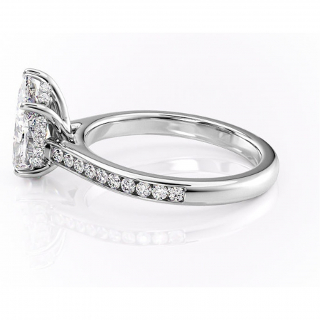 Inel de logodnă Perla din aur Alb 14kt cu moissanite tăietură pară – Montură cu canal rafinată pentru profil înalt | Personalizează și configurează gratuit online [5]