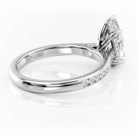 Inel de logodnă Perla din aur Alb 14kt cu moissanite tăietură pară – Montură cu canal rafinată pentru profil înalt | Personalizează și configurează gratuit online [2]