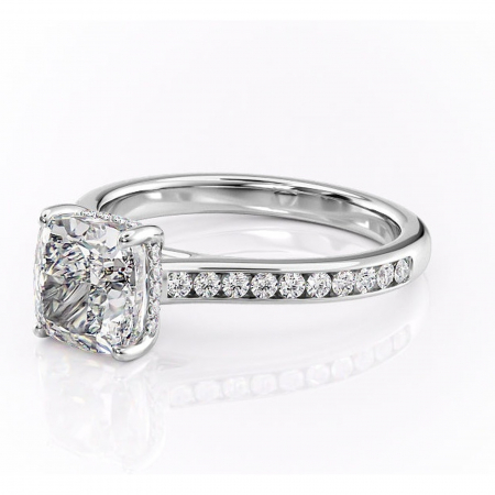 Inel de logodnă Perla din aur Alb 18kt cu moissanite tăietură pernă – Montură cu canal rafinată pentru profil înalt | Personalizează și configurează gratuit online [6]