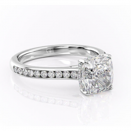 Pernă - Inel de logodnă Perla din aur Alb 14kt cu moissanite tăietură pernă – Montură cu canal rafinată pentru profil înalt | Personalizează și configurează gratuit online