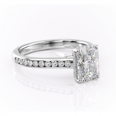 18K - Inel de logodnă Perla din aur Alb 18kt cu moissanite tăietură radiantă – Montură cu canal rafinată pentru profil înalt | Personalizează și configurează gratuit online