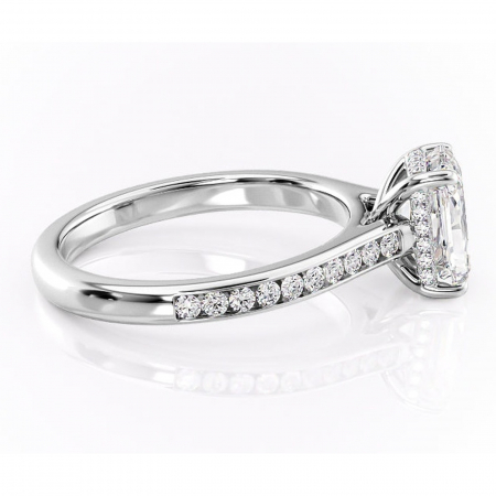 Inel de logodnă Perla din aur Alb 18kt cu moissanite tăietură radiantă – Montură cu canal rafinată pentru profil înalt | Personalizează și configurează gratuit online [1]