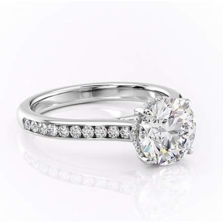 Halo - Inel de logodnă Perla din aur Alb 14kt cu moissanite tăietură rotundă – Montură cu canal rafinată pentru profil înalt | Personalizează și configurează gratuit online