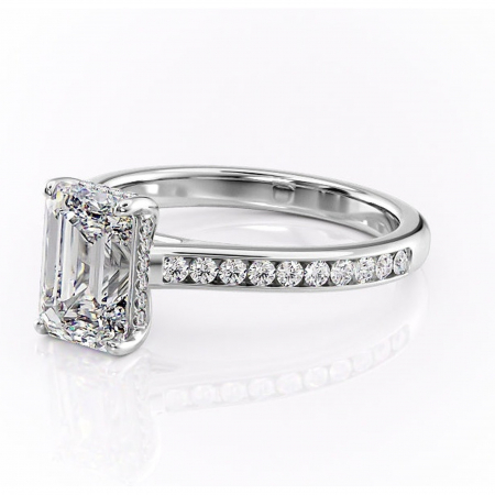 Inel de logodnă Perla din aur Alb 14kt cu moissanite tăietură smarald – Montură cu canal rafinată pentru profil înalt | Personalizează și configurează gratuit online [6]