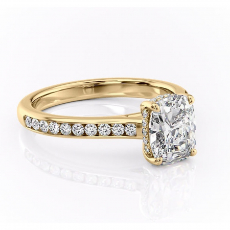 14K - Inel de logodnă Perla din aur Galben 14kt cu moissanite tăietură asscher – Montură cu canal rafinată pentru profil înalt | Personalizează și configurează gratuit online